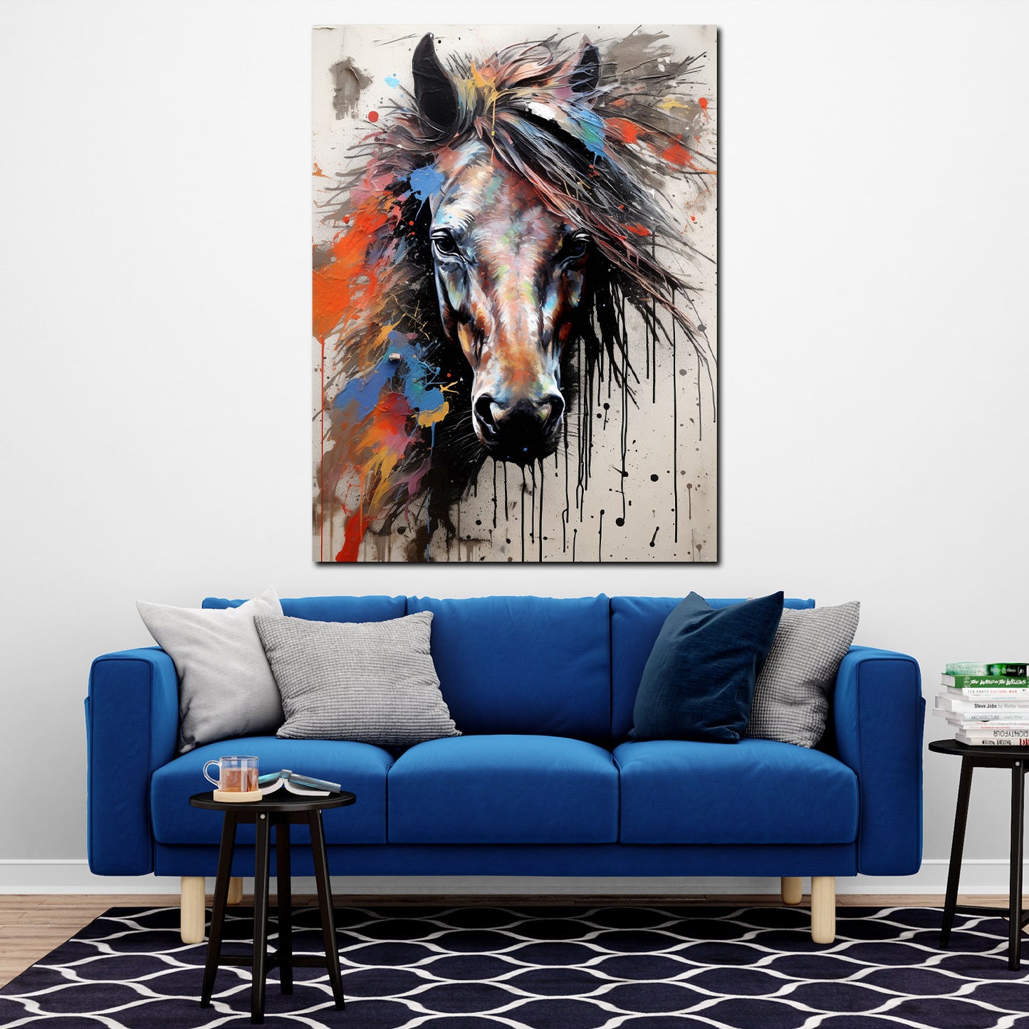 Quadro cavallo bianco astratto frontale pop art