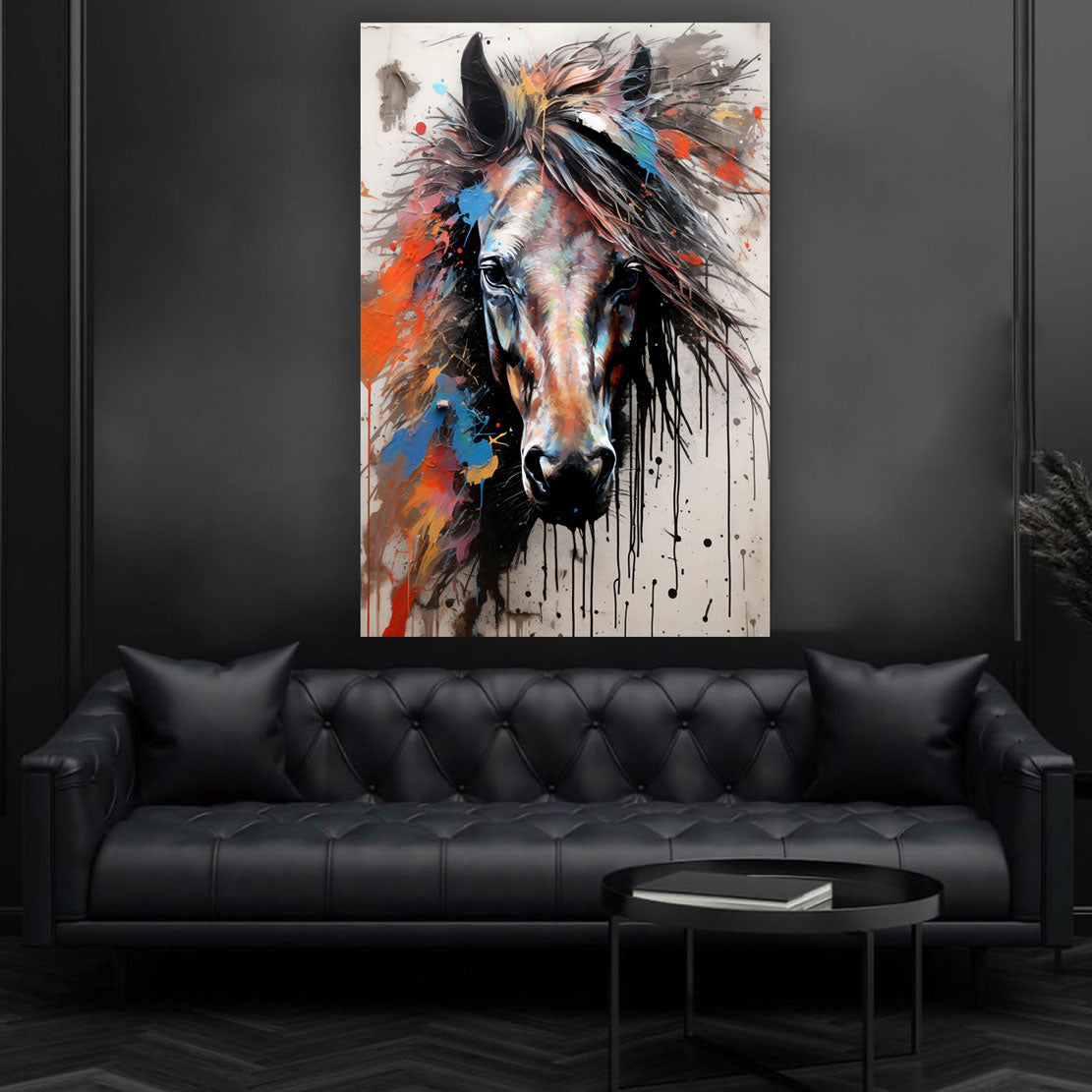 Quadro cavallo colour frontale pop art astratto