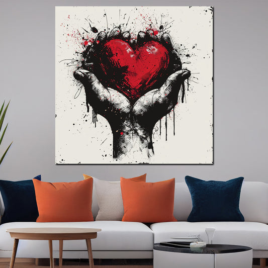 Quadro cuore rosso in mani artistiche