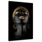 Quadro donna africana Face Art con accenti dorati e sfondo nero