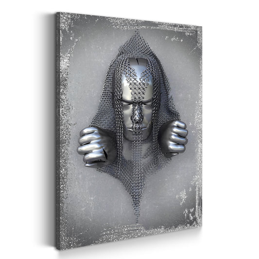 Quadro figura astratta 3D in metallo Catene Arte murale metallica body silver style