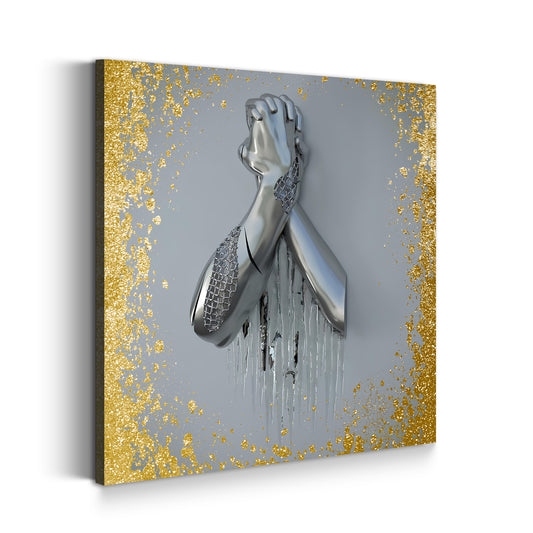 Quadro figura astratta 3D in metallo braccia arte murale metallica body gold style