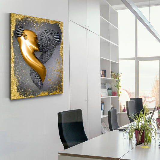 Quadro figura astratta 3D in metallo kiss arte murale metallica body gold style