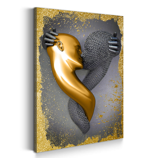 Quadro figura astratta 3D in metallo kiss arte murale metallica body gold style