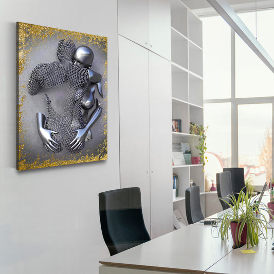 Quadro figura astratta 3D in metallo love arte murale metallica body gold style