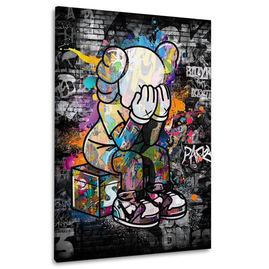 Quadro figura colorata con graffiti e pop art su sfondo urbano