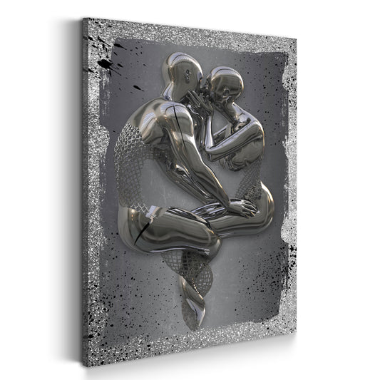 Quadro figura moderna in metallo 3D Kiss Splash arte murale in metallo Stile argento