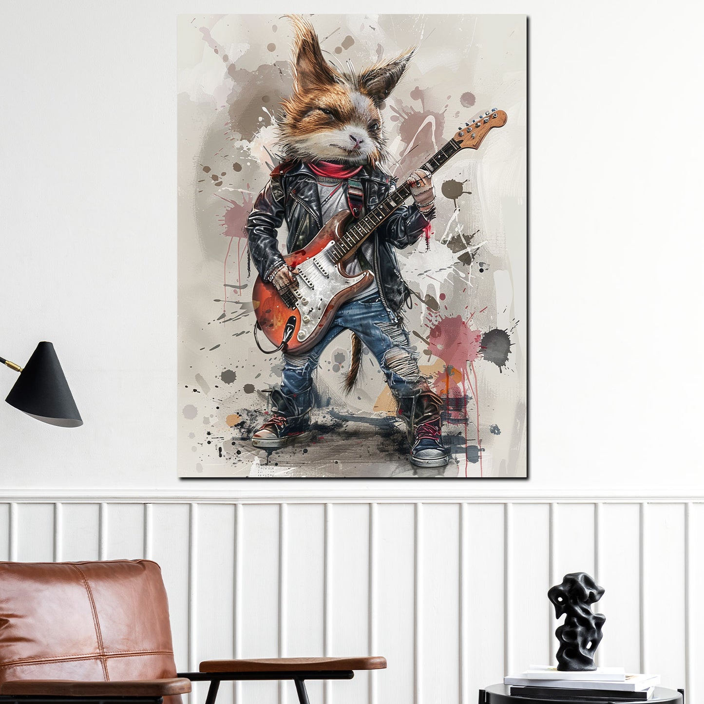 Quadro gatto rockstar chitarra pop art moderna