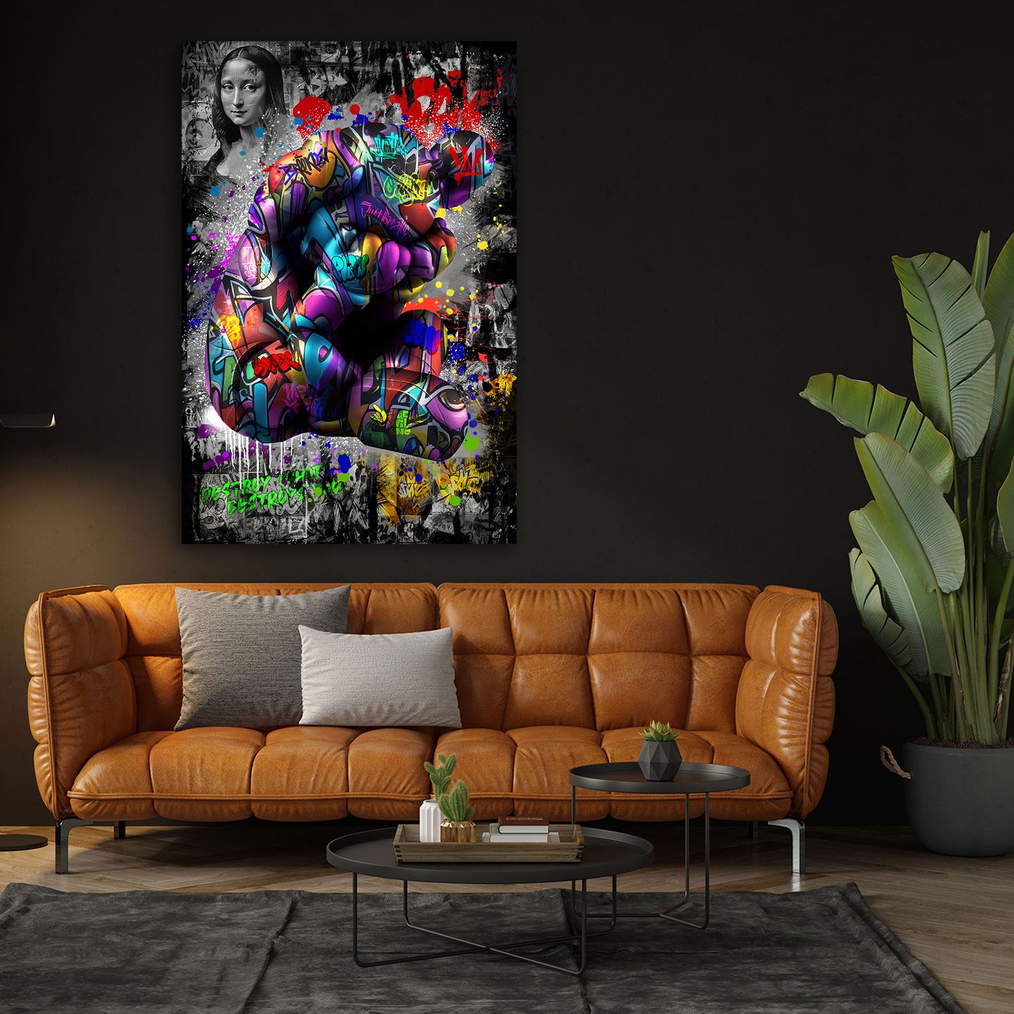 Quadro graffiti e pop art style con figura