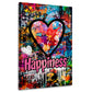 Quadro graffiti pop art cuore con scritta Happiness