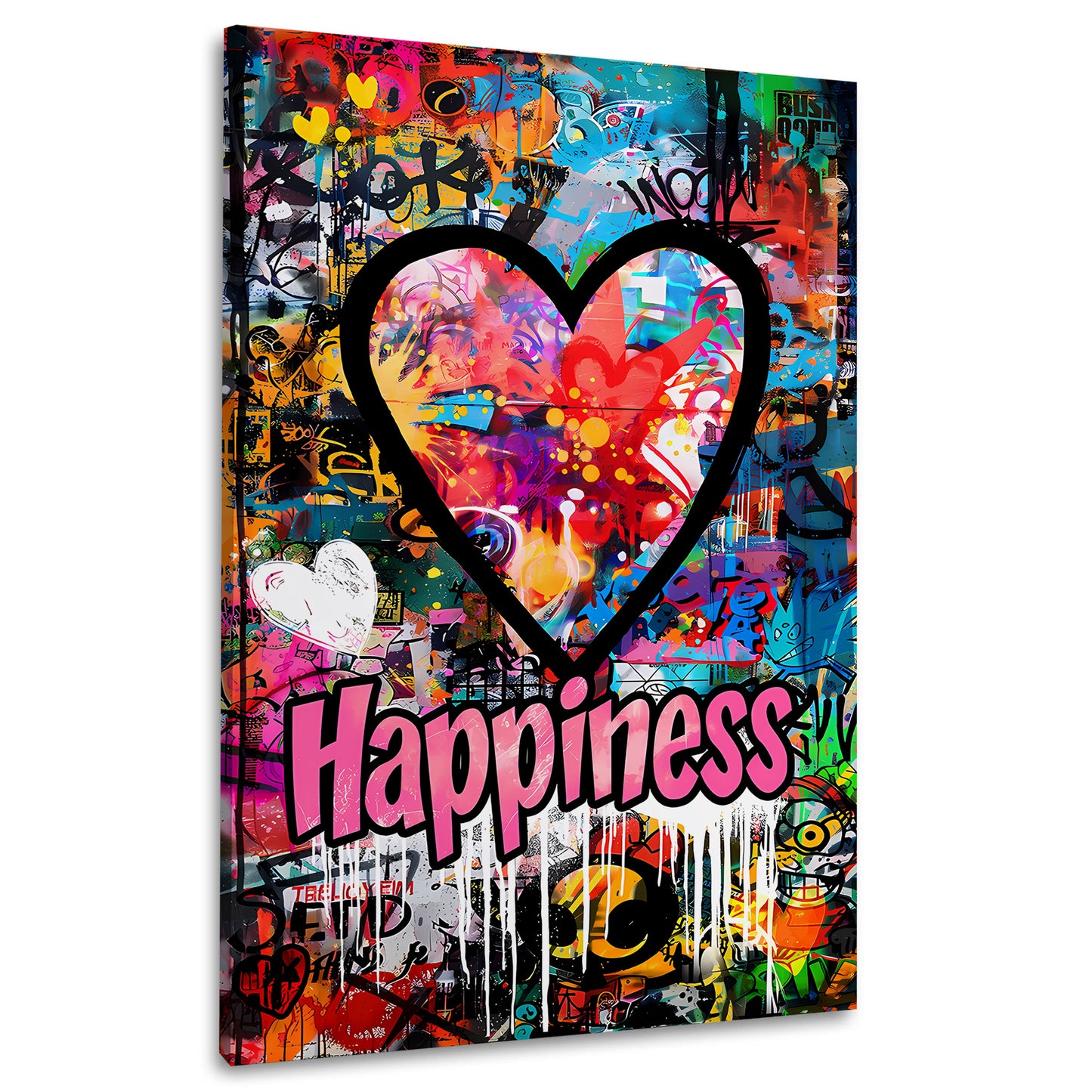 Quadro graffiti pop art cuore con scritta Happiness