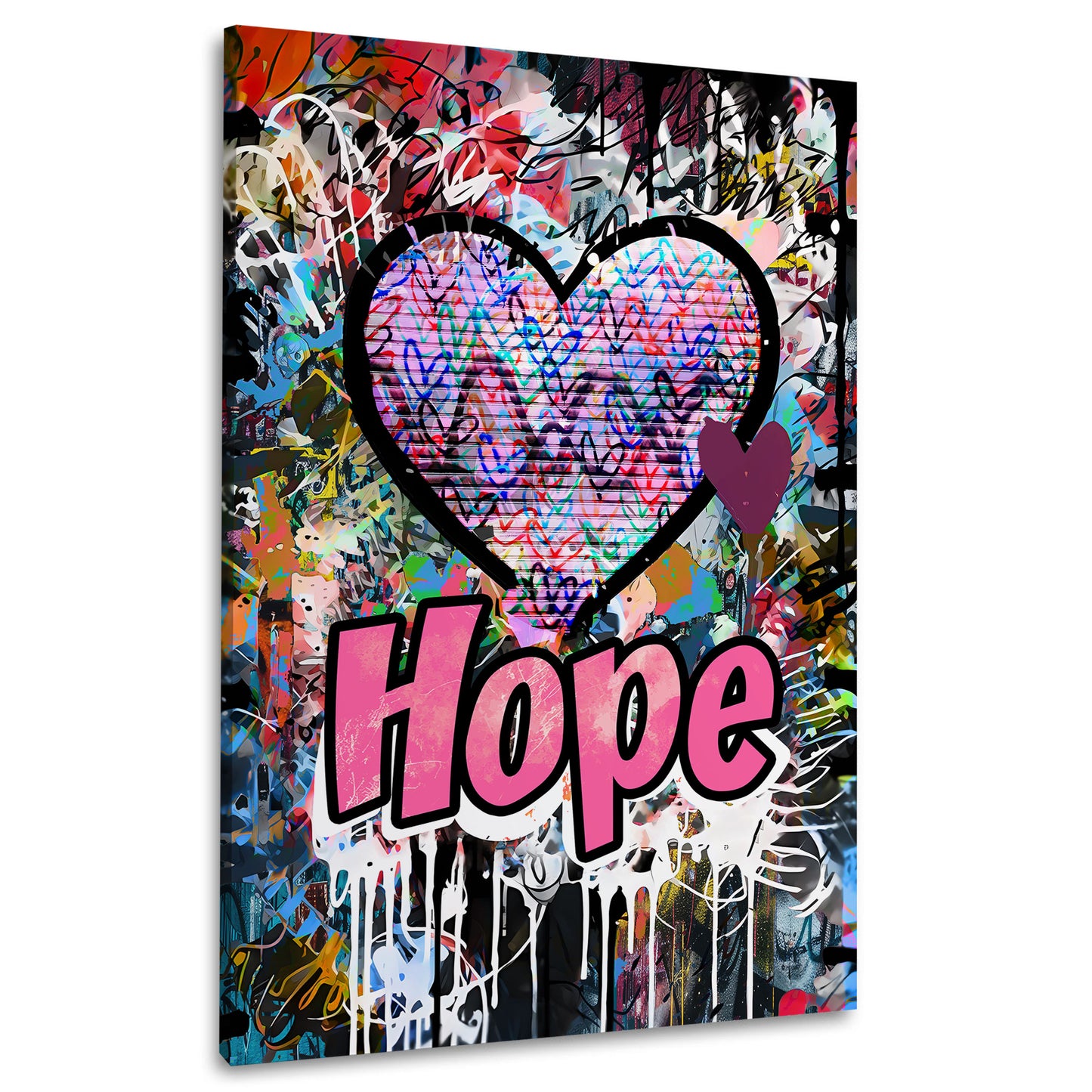 Quadro graffiti pop art cuore con scritta Hope