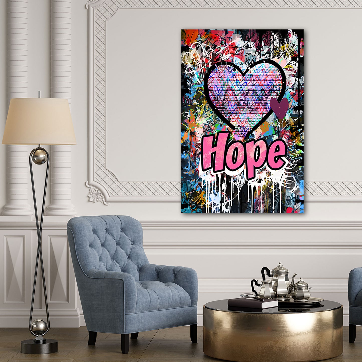 Quadro graffiti pop art cuore con scritta Hope