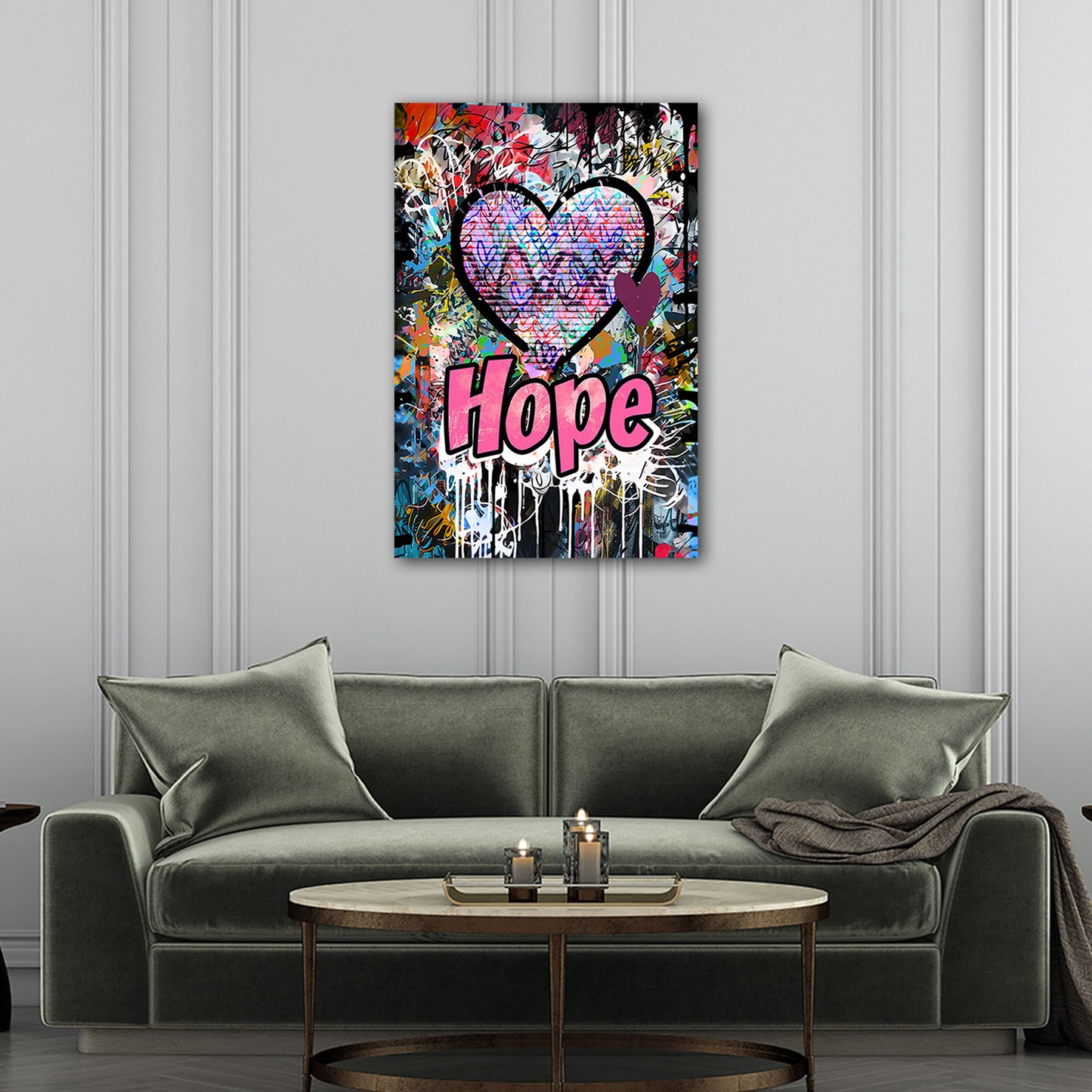 Quadro graffiti pop art cuore con scritta Hope