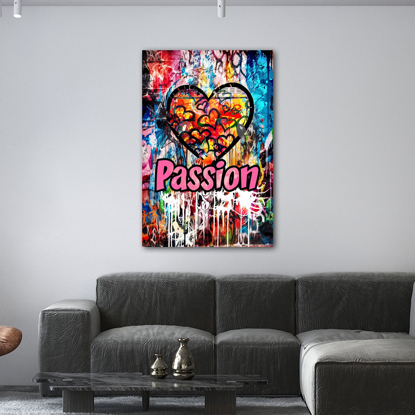 Quadro graffiti pop art cuore con scritta Passion