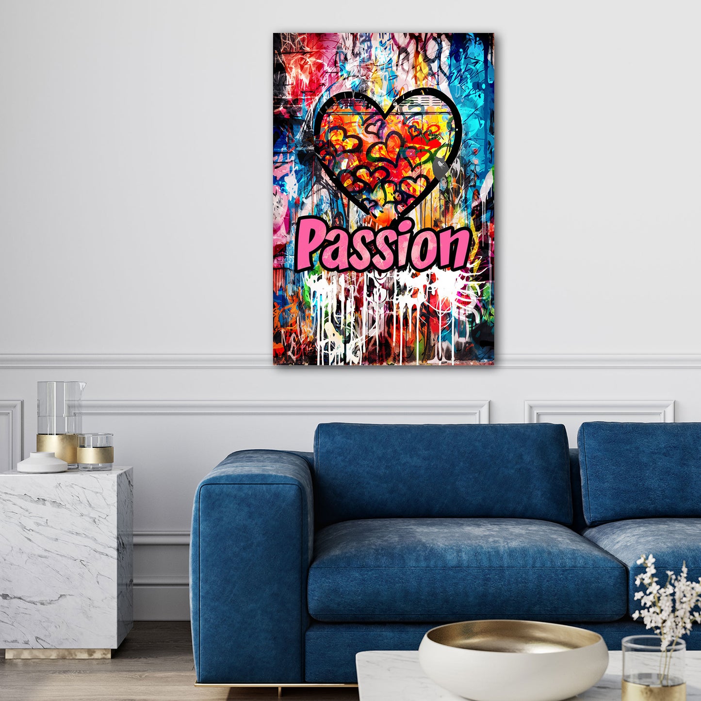 Quadro graffiti pop art cuore con scritta Passion