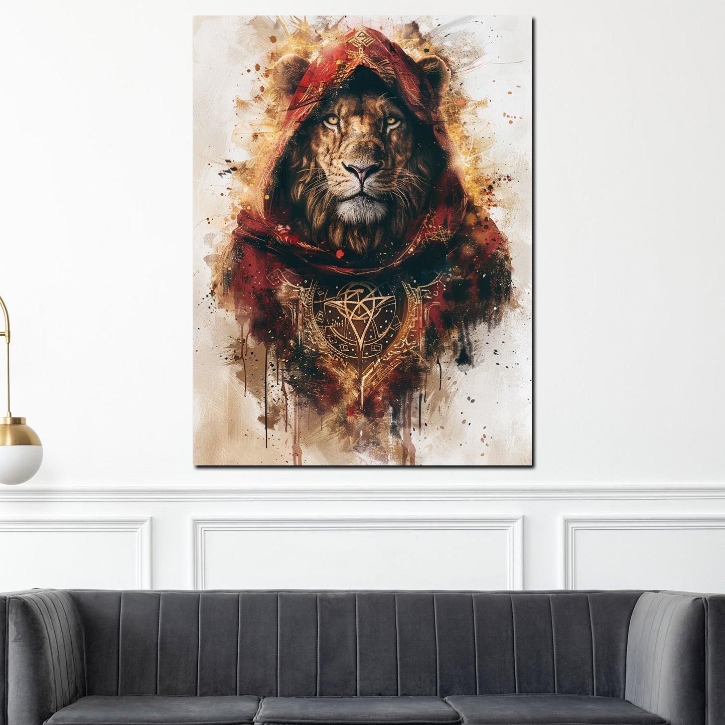 Quadro leone con cappuccio rosso arte pop moderna