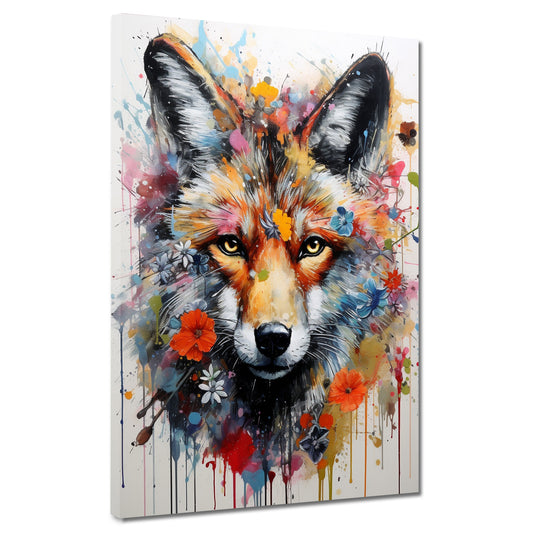 Quadro lupo pop art astratto con fiori