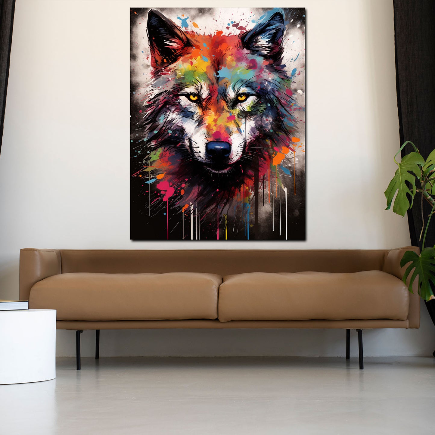 Quadro lupo pop art splatter astratto