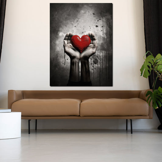 Quadro mani con cuore astratto black style