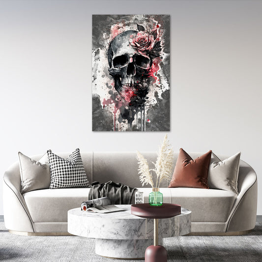 Quadro stampa su tela moderno Abstract Skull Flower Style