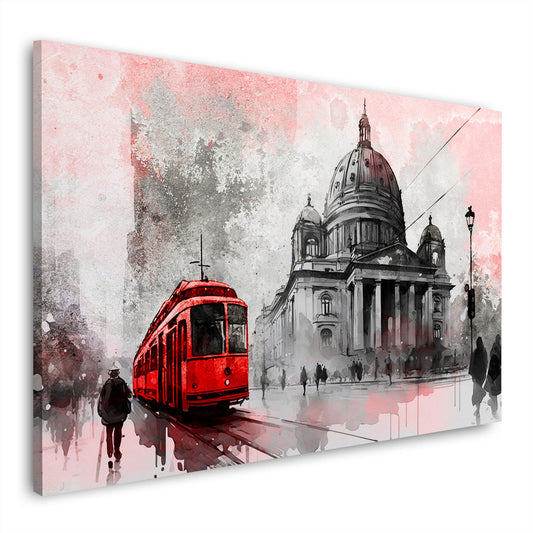 Quadro moderno Berlino in bianco e nero con ferrovia rossa