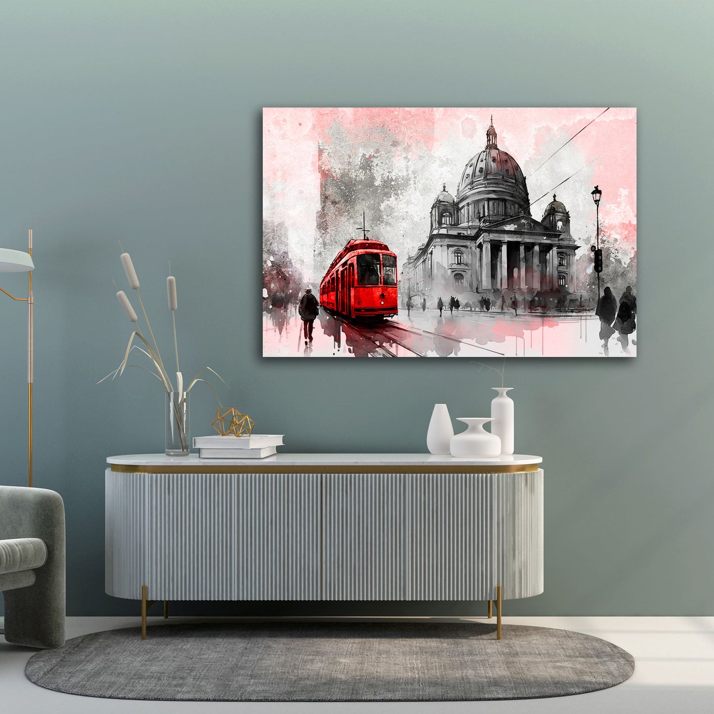 Quadro moderno Berlino in bianco e nero con ferrovia rossa