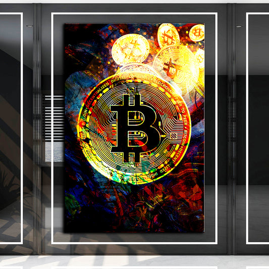 Quadro stampa su tela moderno Bitcoin Abstract Colour, Criptovalute, Trading & Borsa