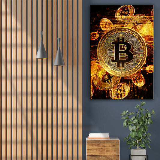 Quadro stampa su tela moderno Bitcoin Abstract Gold, Criptovalute, Trading & Borsa