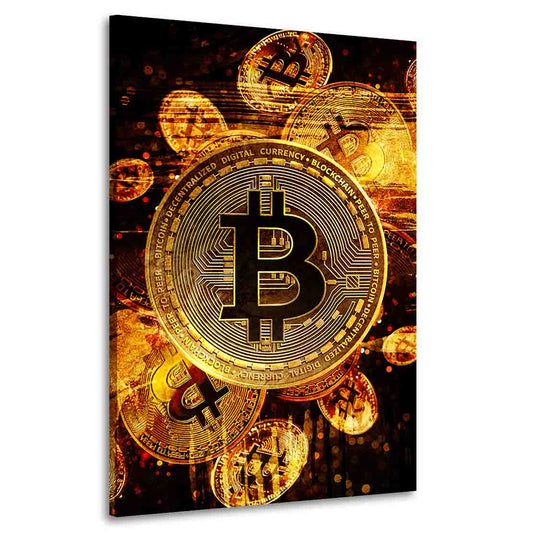 Quadro stampa su tela moderno Bitcoin Abstract Gold, Criptovalute, Trading & Borsa