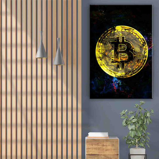 Quadro stampa su tela moderno Bitcoin Dark Blue, Criptovalute, Trading e Borsa