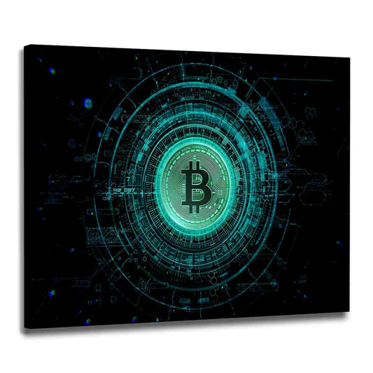 Quadro stampa su tela moderno Bitcoin, Dark Style, Criptovalute, Trading e Borsa