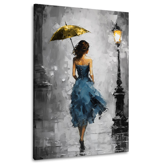 Quadro moderno Donna in abito blu con ombrello Painting Style