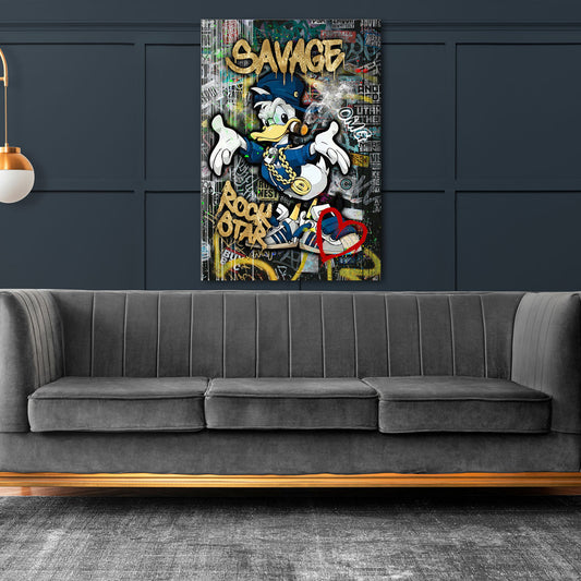 Quadro stampa su tela moderno Duck Rockstar Pop Art Style