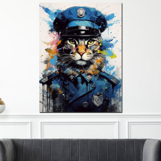 Quadro moderno Gatto pop art in uniforme da poliziotto