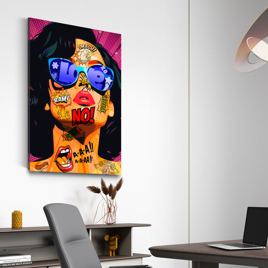 Quadro moderno Graffiti donna viso con occhiali da sole Pop Art