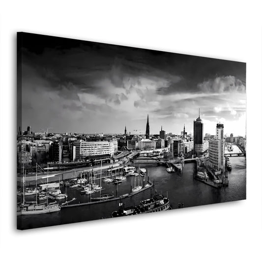 Quadro moderno Hamburg Skyline Porto bianco e nero