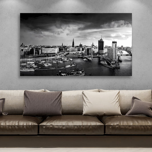 Quadro moderno Hamburg Skyline Porto bianco e nero