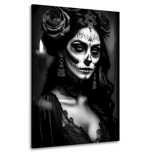 Quadro moderno La Calavera Catrina in un abito di pizzo bianco e nero