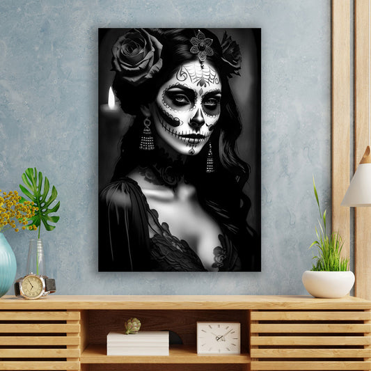 Quadro moderno La Calavera Catrina in un abito di pizzo bianco e nero