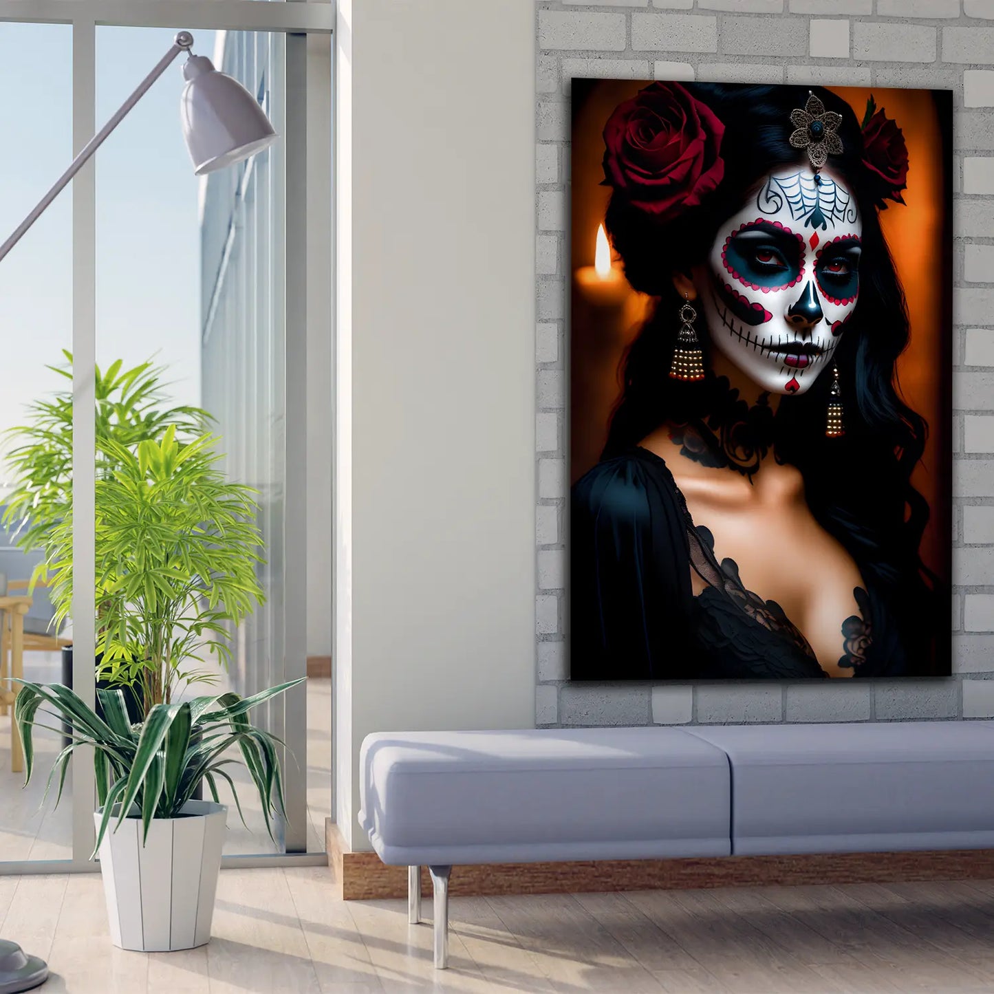 Quadro moderno La Calavera Catrina in un abito di pizzo