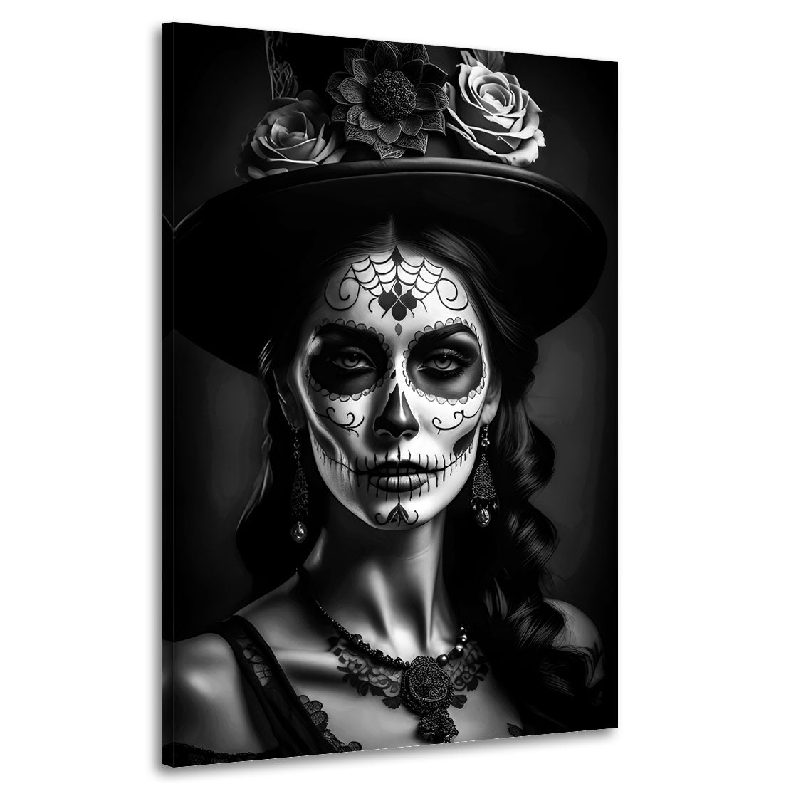 Quadro moderno La Catrina in un abito di pizzo bianco e nero