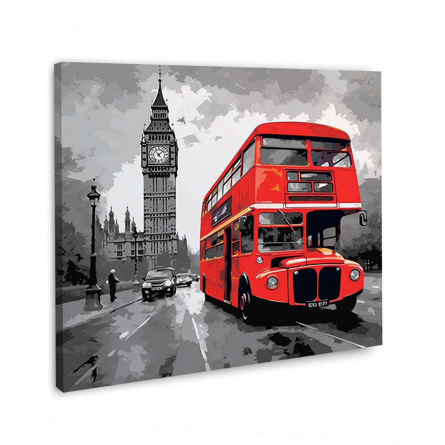 Quadro moderno London, Big Ben Autobus nero bianco rosso