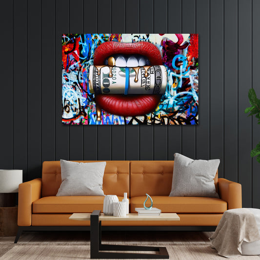 Quadro stampa su tela moderno Money Lips Graffiti Pop Art Style