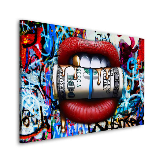 Quadro stampa su tela moderno Money Lips Graffiti Pop Art Style