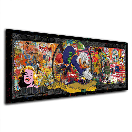 Quadro moderno Pop Art Comic Collage Stars Duck Dollar Style