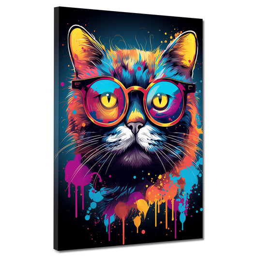 Quadro moderno Pop Art Gatto con occhiali Colour Splash