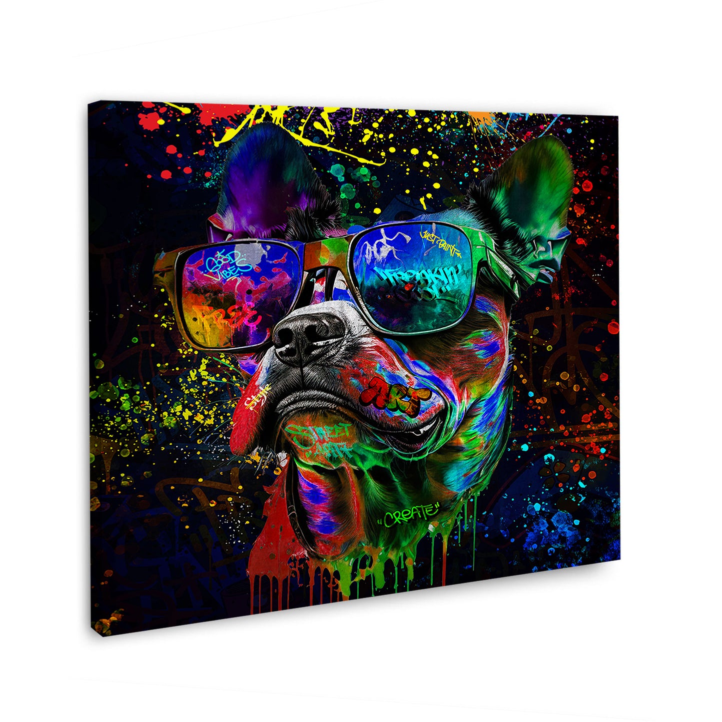 Quadro moderno Street Art Cane con occhiali da sole Pop Art