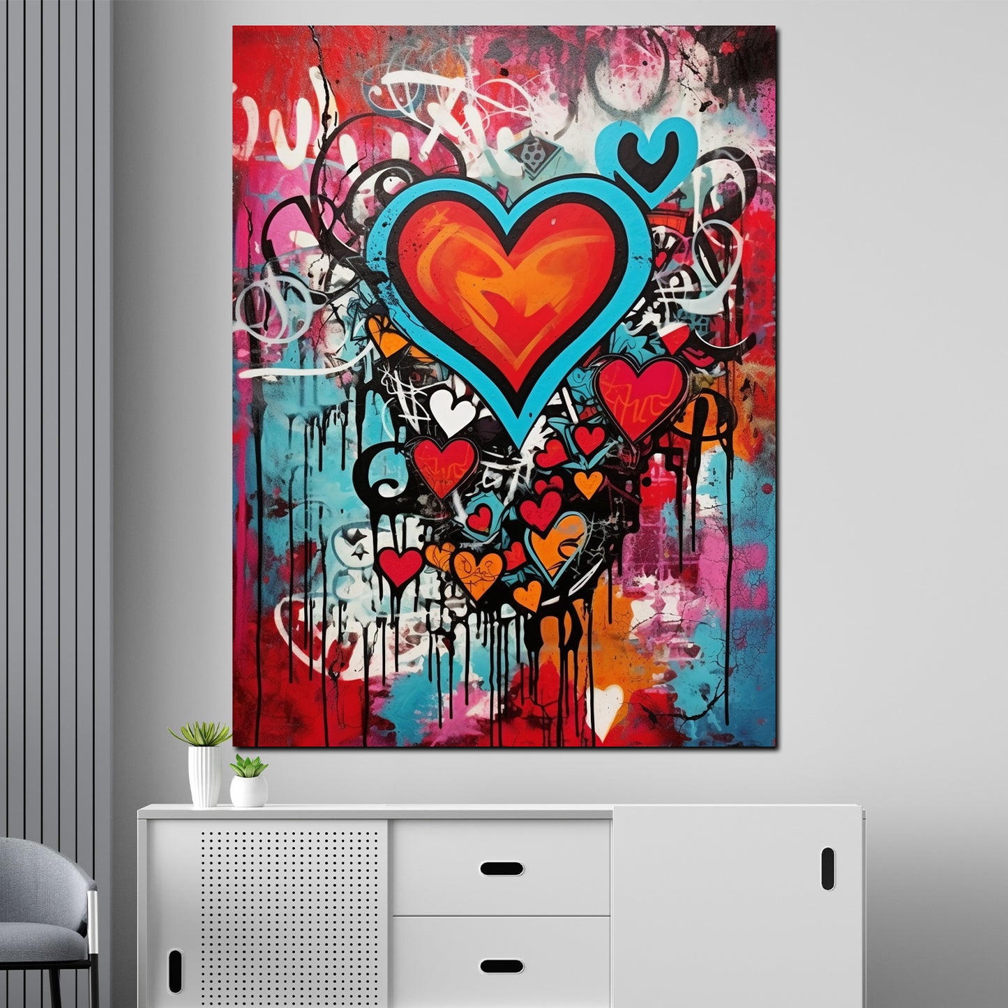 Quadro moderno Street Art Cuori in stile graffiti