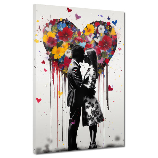 Quadro moderno Street Art coppia con un cuore fatto di fiori